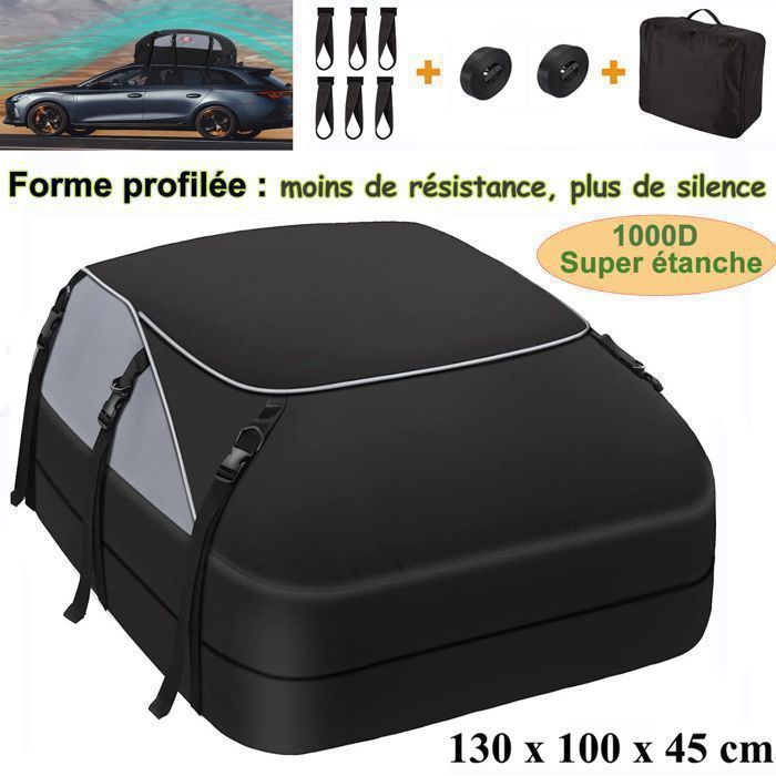 Sac de Toit Voiture - TOOLUCK - 580L - 1000D Tissu d'Oxford et PVC - Coffre De Toit Souple pour Voyage Résistant Aux Intempéries