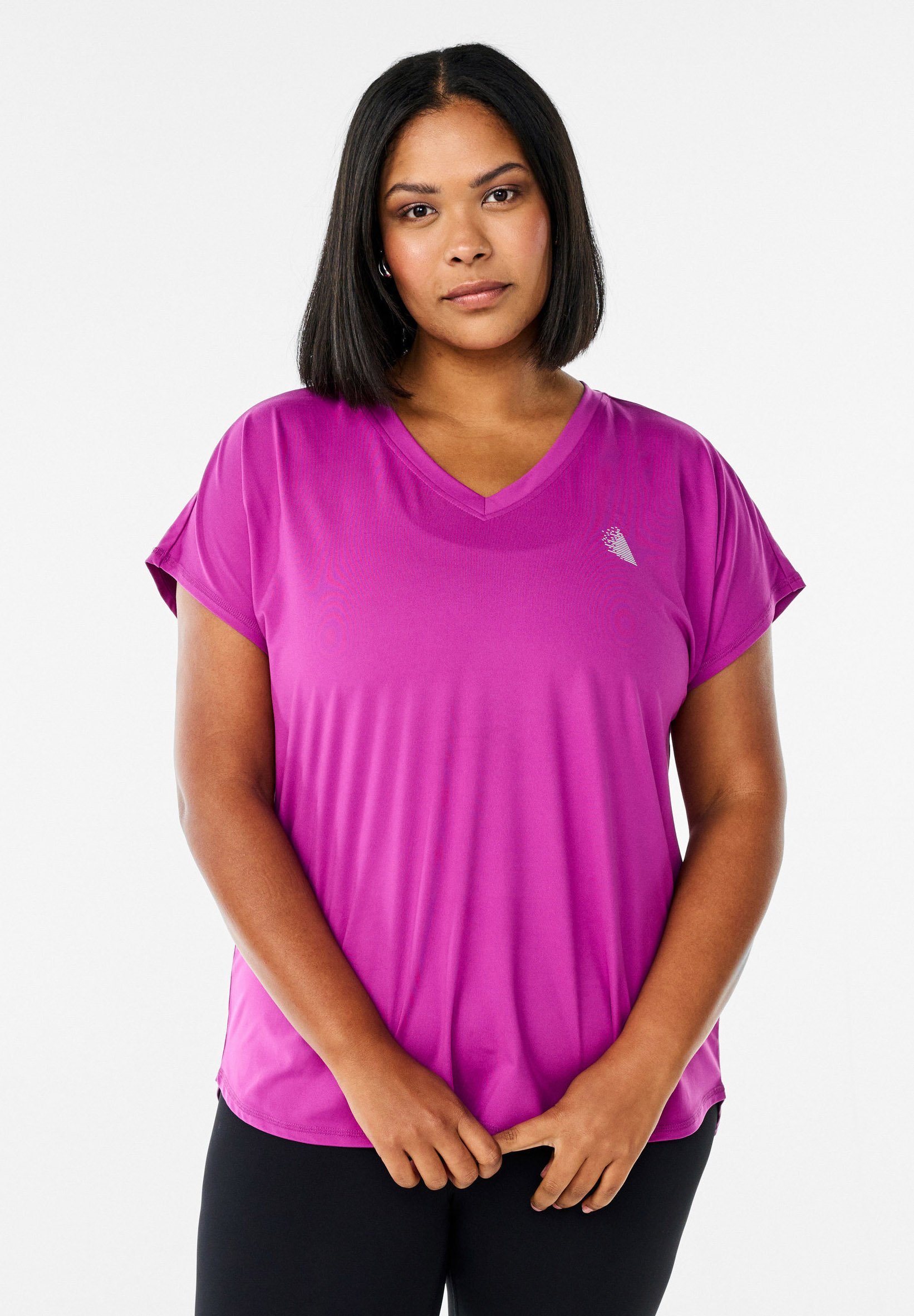 Active by Zizzi met V-hals en mouwen - Basic T-shirt - paars wijnrood
