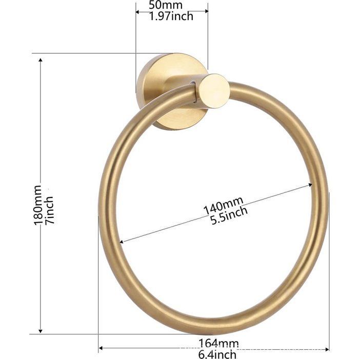 Anneau porte-serviettes - Support porte-serviettes - Ø 14 cm - Or brossé - Rond - Acier inoxydable - Accessoire de salle de bain -