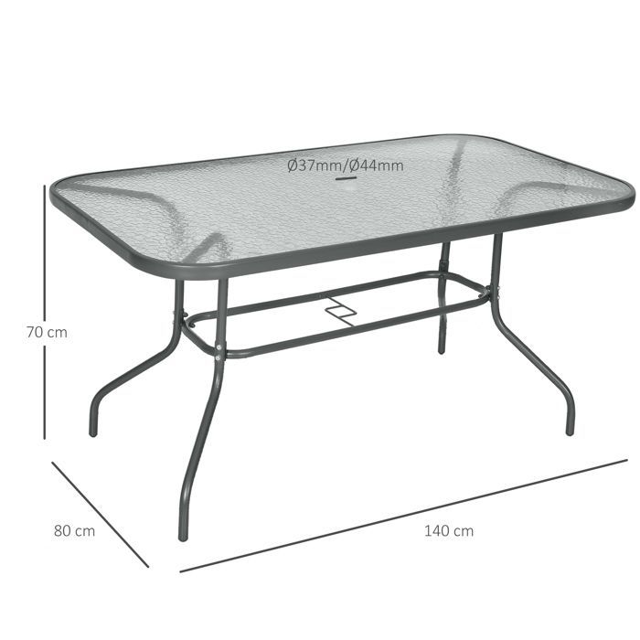 table de jardin Outsunny Métal 140x80x70cm Gris