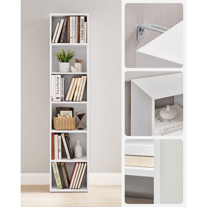 VASAGLE Meuble Étagère à 6 Niveaux, Meuble de Rangement Ouvert, Étagère, 24 x 40 x 178,5 cm, pour Salon, Bureau, Blanc Nuage