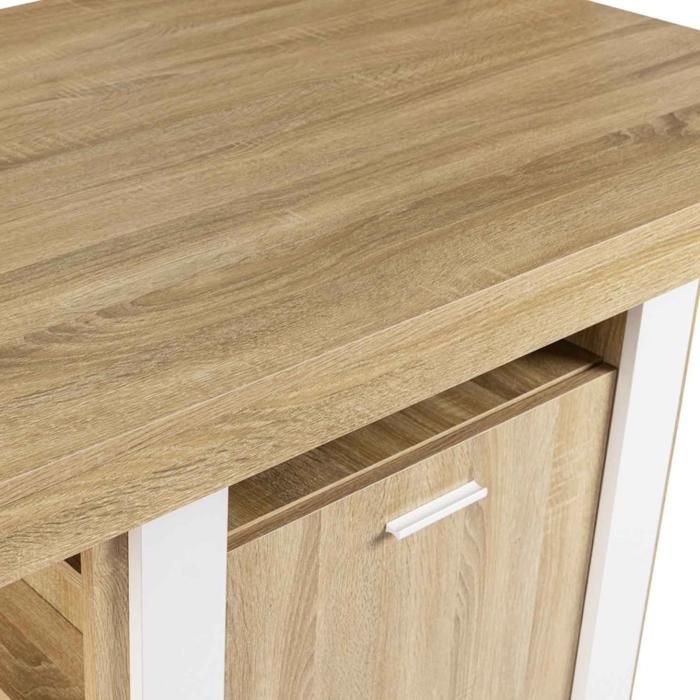 IDMARKET PHOENIX 110 cm sentral kjøkkenøy i tre og hvitt med oppbevaring
