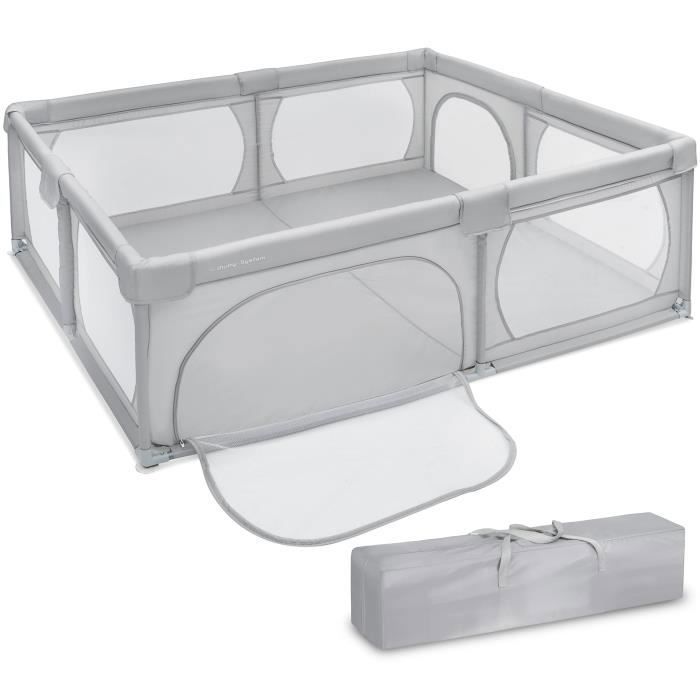 Moby-System Parc Bébé Pliable 200 x 140 X 68 gris avec base antidérapante, stable, protection imperméable à l'eau, sac de transport