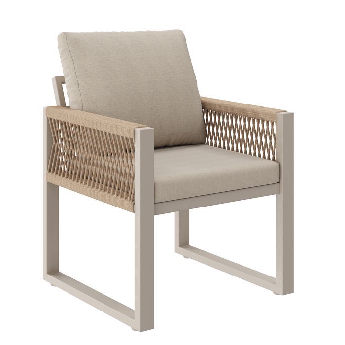 Set da giardino a 6 posti con tavolo e sedie, liberamente combinabili, con cuscini, resistente alle intemperie, 1 tavolo e 6 sedie, beige