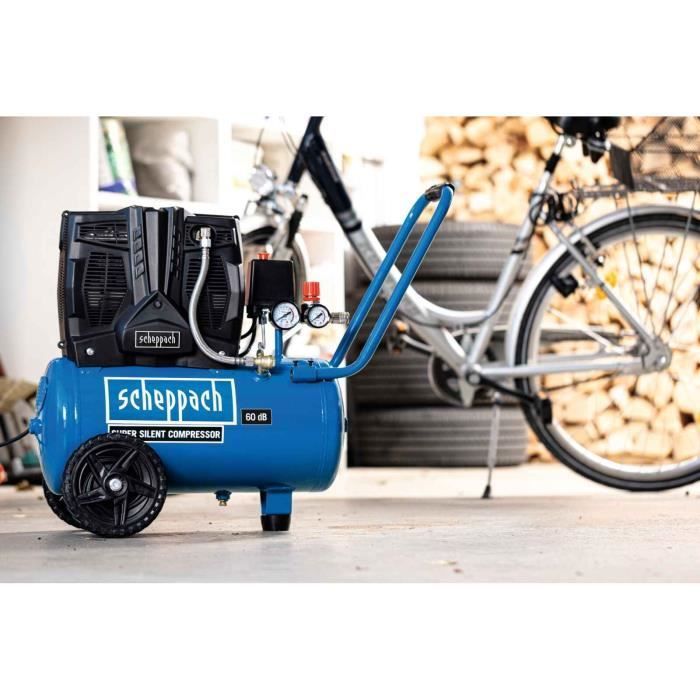 Scheppach HC25Si horizontaler Zweizylinder-Leichtluftkompressor – 24 l – 1100 W – 8 bar – 1,5 PS