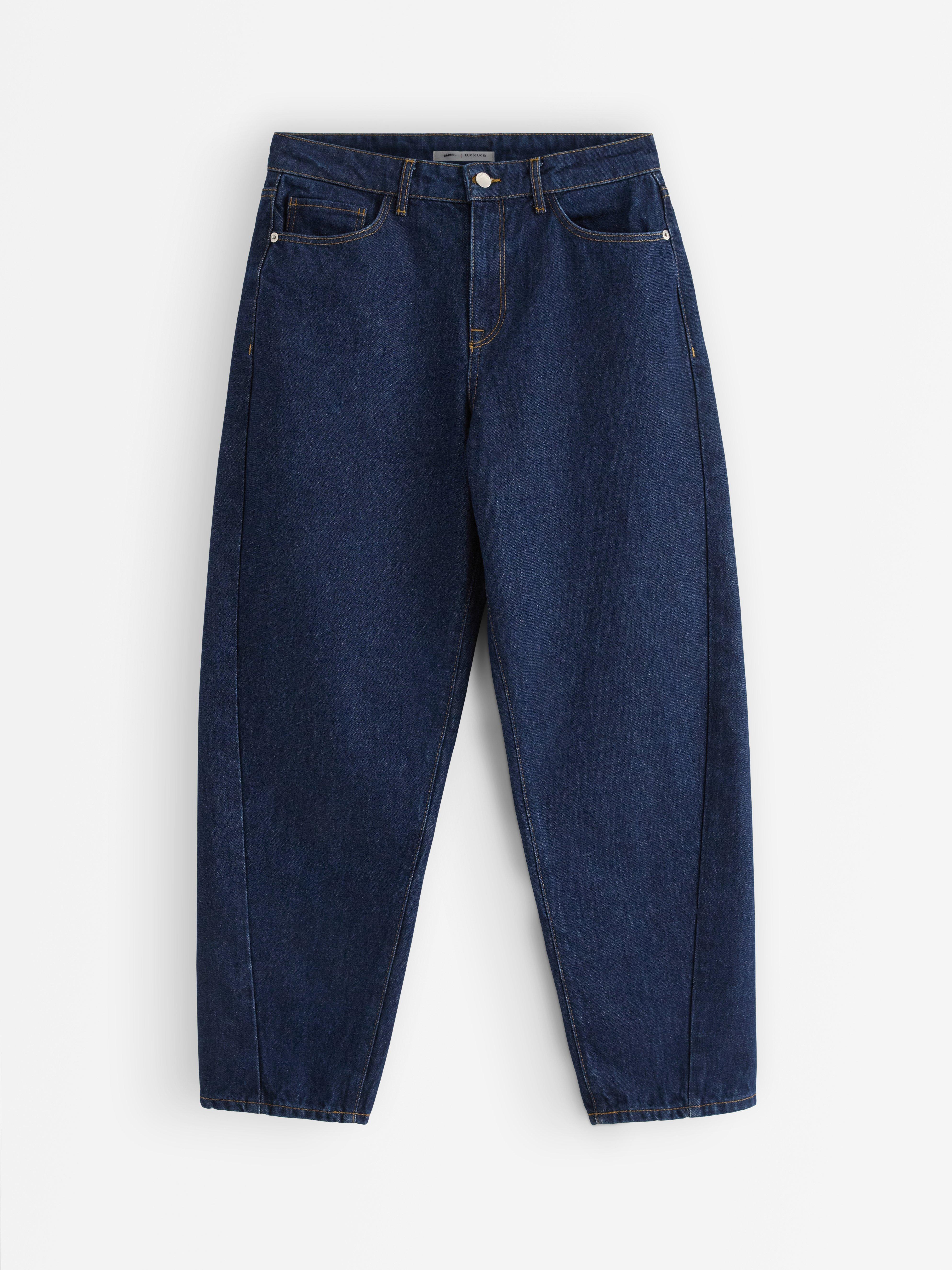 BARREL ankellange jeans Mørk denim