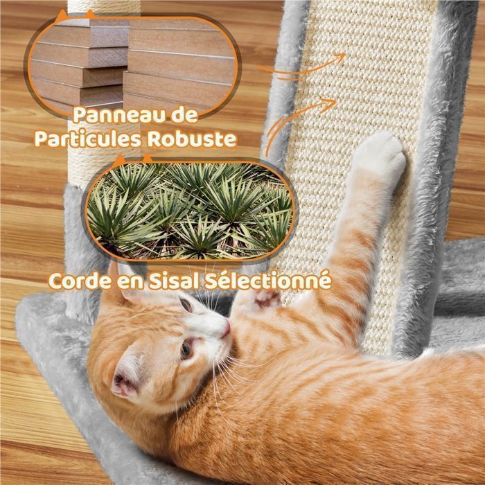 Árbol rascador para gatos YAHEETECH de 175 cm en madera de terciopelo gris con postes rascadores de sisal y 3 perchas.