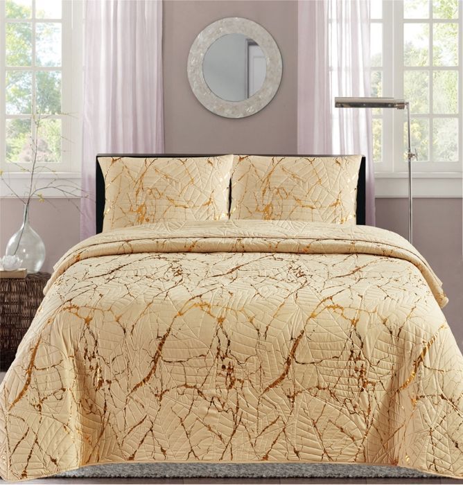 Bedspread - Christelle - 220 x 240 cm - Beige Gold - 2 Pillowcases - Ultrasonic Pattern