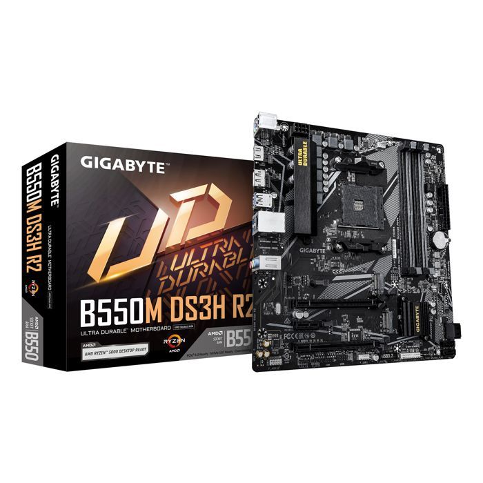 Motherboard - GIGABYTE - B550M DS3H R2 - Micro-ATX form factor - AMD B550 chipset - DDR4 & PCIe 4.0