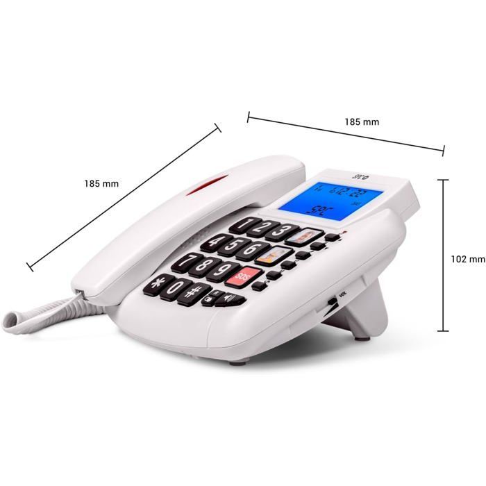Teléfono fijo para personas mayores con botones grandes - SUTEO - Amplificador de volumen para el oído - Compatible con audífonos