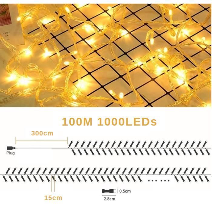 Wasserdichte LED-Weihnachtslichterkette – Marke – 100 m, 1000 LEDs – Warmweiß – 8 Modi