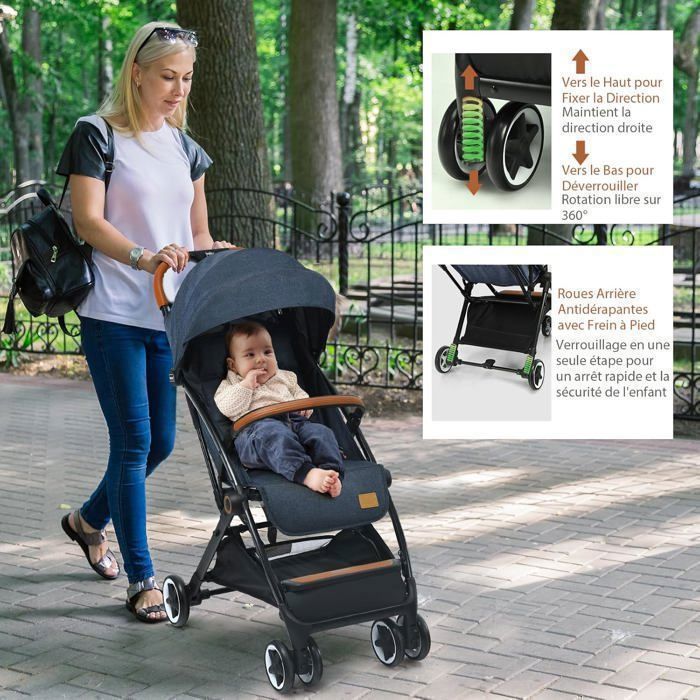Poussette Bébé 0-3 Ans Pliable à une Main avec Tige COSTWAY Dossier-Repose-pieds Réglables-Auvent Rétractable-Sangle d'Attache Bleu