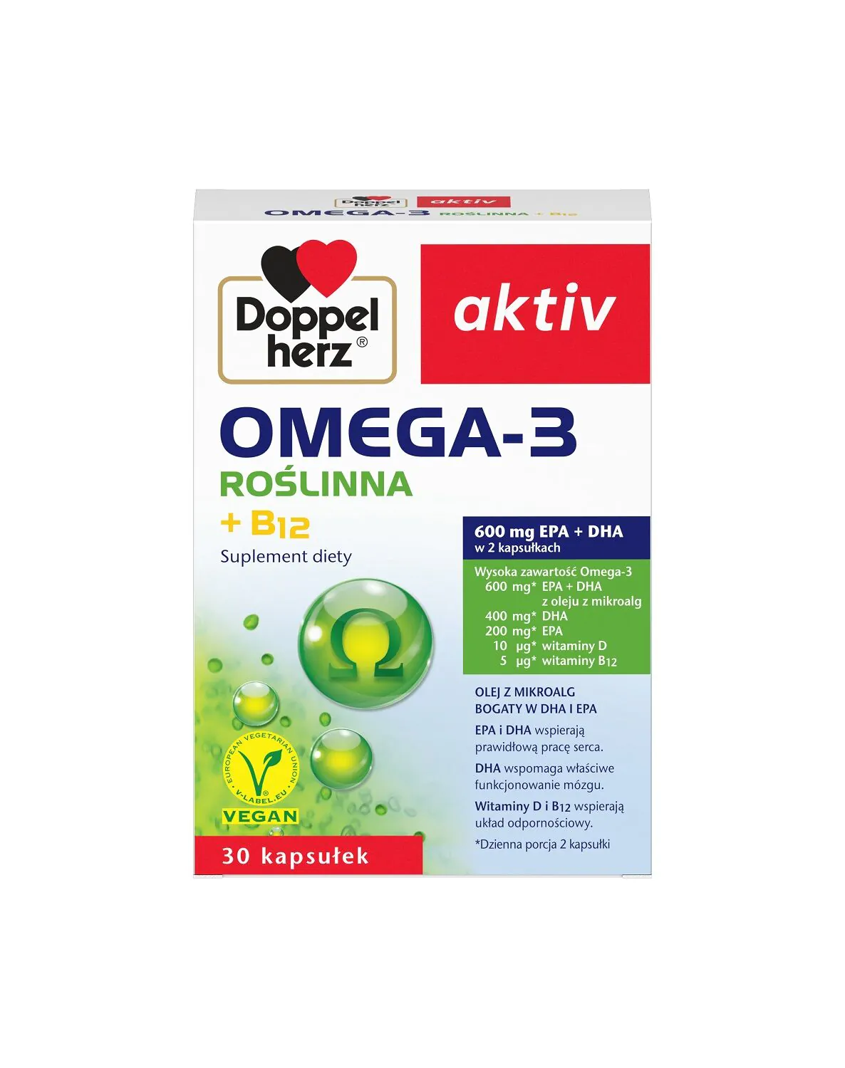 Doppelherz Aktiv Omega-3 Roślinna Suplement diety z olejem z mikroalg Kapsułki