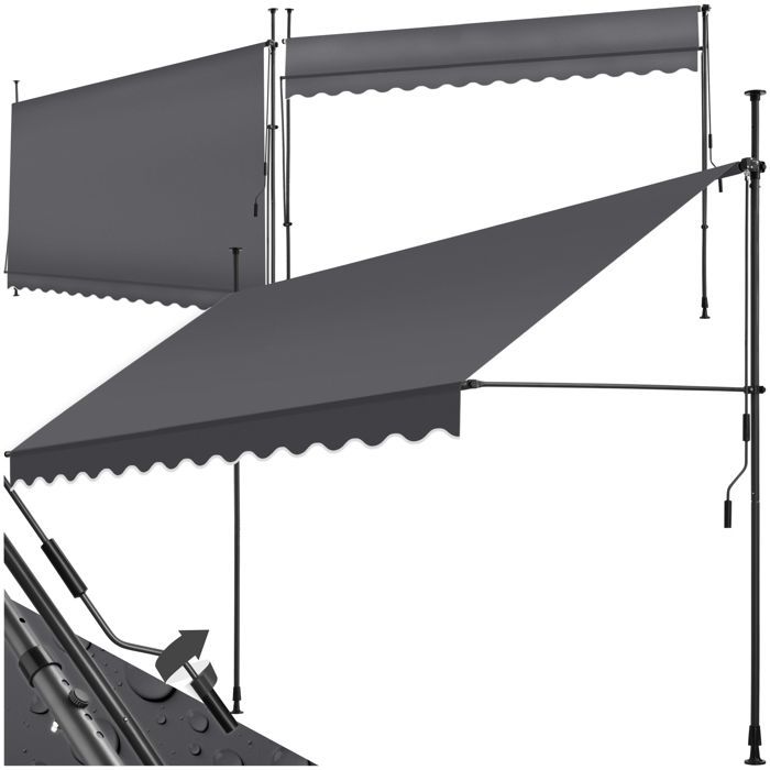 Tuinzonnescherm - TECTAKE - Clip-on zonnescherm zonder boren, met in hoogte verstelbare slinger - Zwart/Grijs - 350 x 180 cm