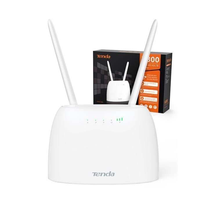 Tenda 4G06 4G LTE VoLTE WiFi N300Mbps Router – Up to 150 Mbps – 32 Devices – RJ11 & LAN/WAN Ports – Plug & Play