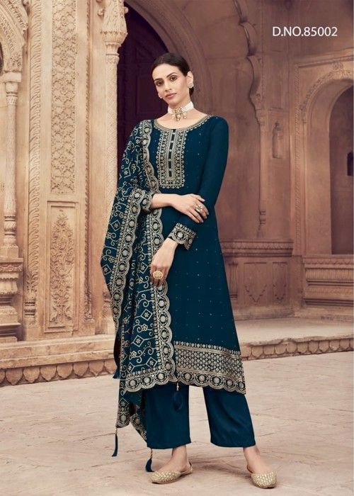 Salwar Kameez Bleu Vert Nitya churidar robe indienne bollywood anarkali mariage brode dore