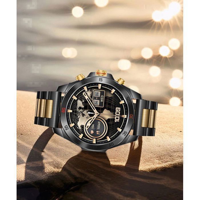 Smartwatch da uomo XtraDiTech, bracciale in acciaio inossidabile di lusso con contrasto nero e oro, display AMOLED da 1,43