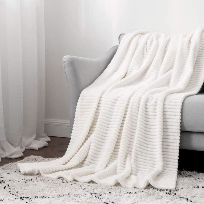 Manta polar para sofá de 150 x 200 cm, color beige. Manta polar gruesa, suave y cálida.