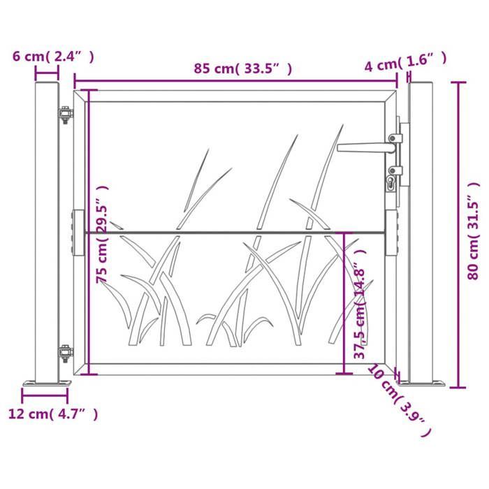 (SOLDE d'été) Portail de jardin/Porte d'Extérieure - JMS - anthracite 105x80 cm acier ,conception d'herbe clôture7420