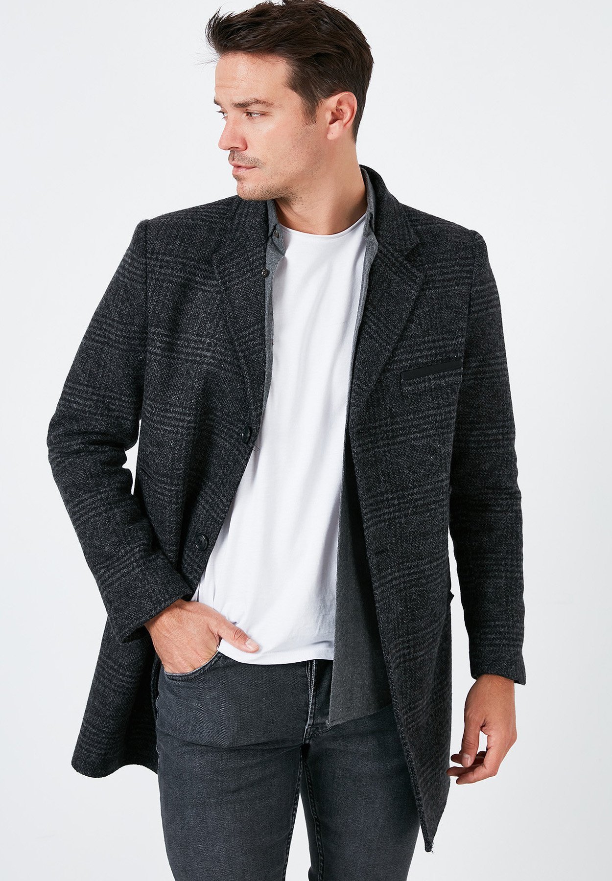 Buratti BUTTON-DOWN - Klassieke jas - antracietkleurig ruitpatroon