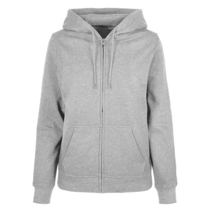 Felpa con cappuccio e zip da donna - COSTRUISCI IL TUO MARCHIO - Grigio melange - Maniche lunghe - Collo con cappuccio