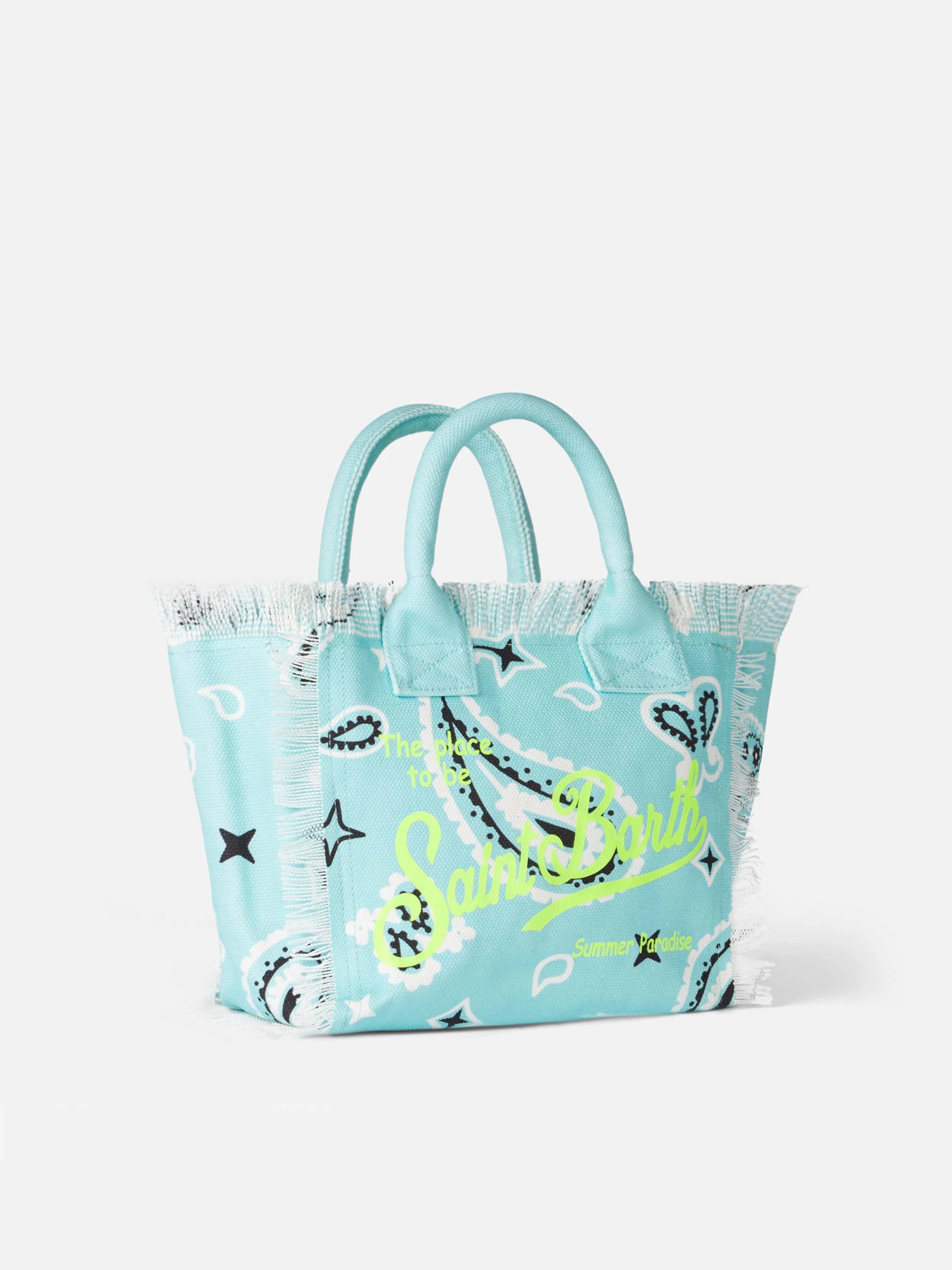 Sac à main Colette en toile de coton vert d'eau à imprimé bandana