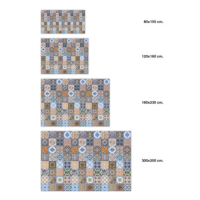 Tapis Vinyle Panorama Carreaux Ciments Nijar Original 40x80 cm - Tapis pour Cuisine, Bureau et Salon en PVC