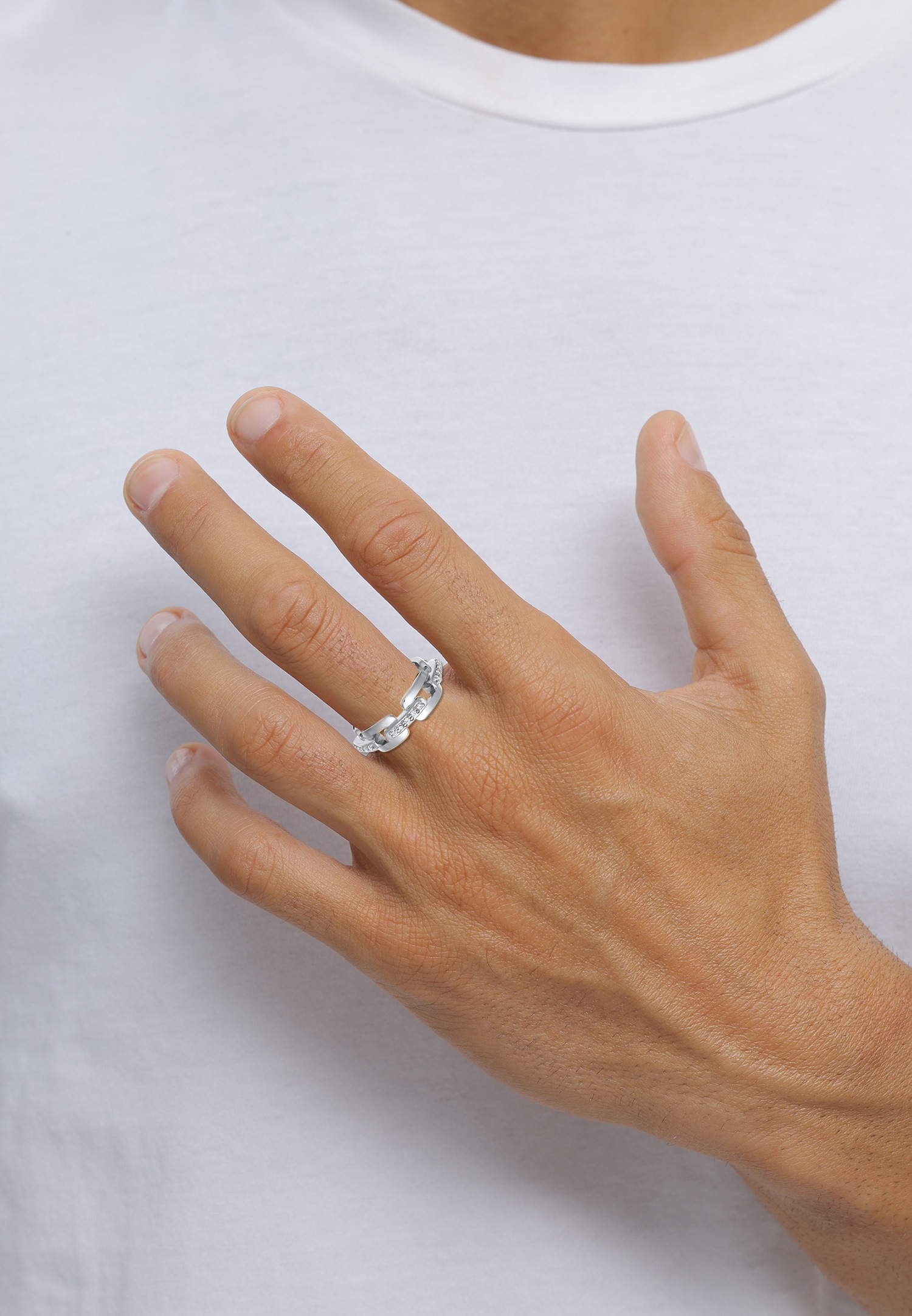 KUZZOI Kuzzoi Bague à maillons Hommes Zirconia Taille Diamant Blanc 925 Argent Sterling Argent Fête / Réveillon du Nouvel An