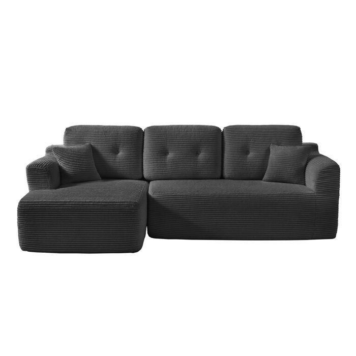 Sofá esquinero fijo VASAGLE, sofá de 3 plazas, no requiere montaje, chaise longue grande orientada a la izquierda, para salón o dormitorio, gris.