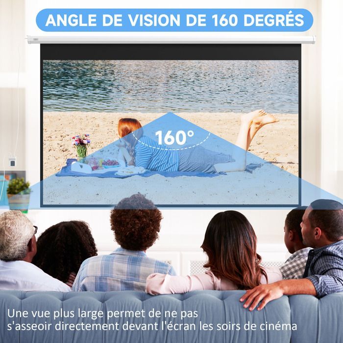 Écran de projection - HOMCOM - 120 pouces 16:9 4K HD motorisé électrique mural plafond - acier - blanc