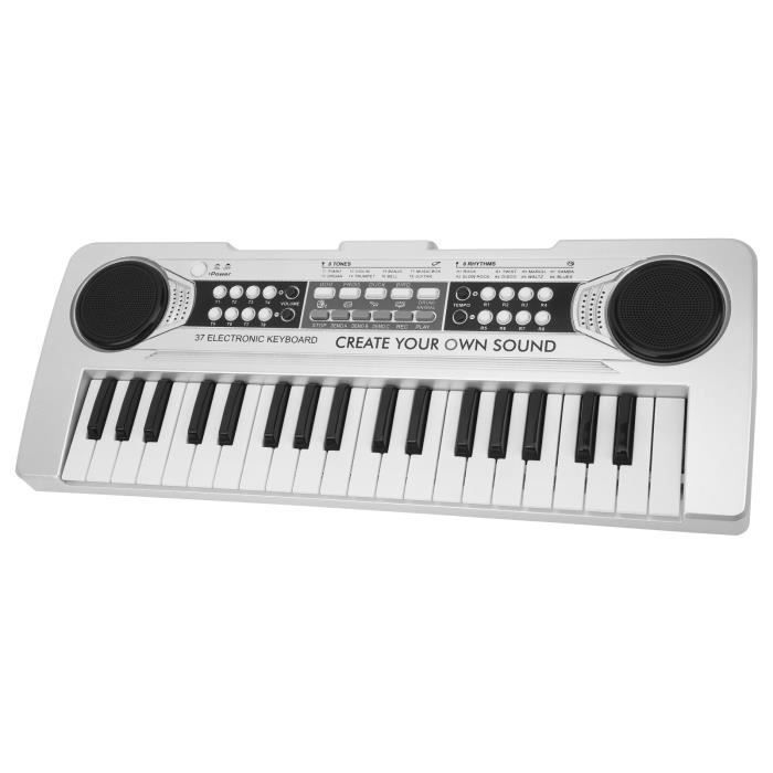 Teclado eléctrico, piano electrónico de juguete de 37 teclas para niños, instrumento musical con micrófono (plateado)