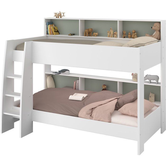 PARISOT Lits superposés enfant 2 x 90x200 cm - Décor Vert Céladon/Terracotta et Blanc Ombre - Sommiers inclus - JIM