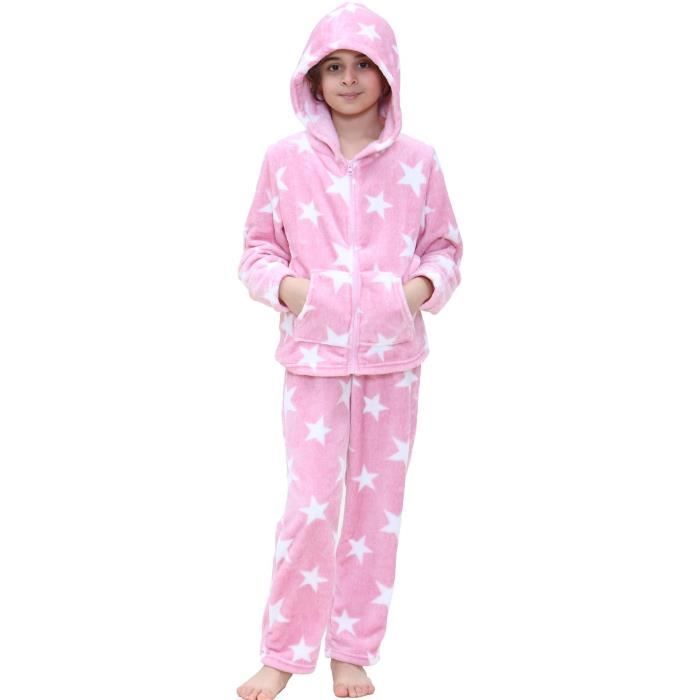 A2Z 4 Kids Star Print Fleece Flannel Zip-Up Hooded Pyjama Outfit Sets for Girls 5-13 Years