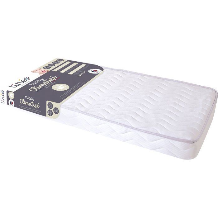 Matelas Climatisé TINEO 60x120x10cm - Matelas Bébé - Climatisé - 1 Face Été - 1 Face Hiver - Sans Traitement - Fabriqué En France