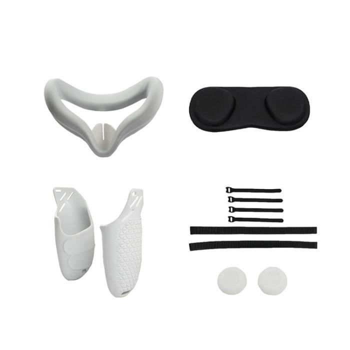 Kit de cubierta para máscara + cubierta protectora + mango de TPU + cubierta para lente + tapa para pulgar para Oculus Quest 2 - Blanco