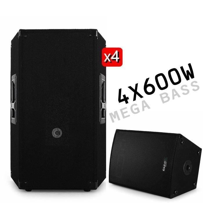 Ibiza Sound 2400W totaal PA-systeem - 4 x 600W luidsprekers - 2 luidsprekerstatieven - kabels - voor feestjes, verjaardagen en bruiloften