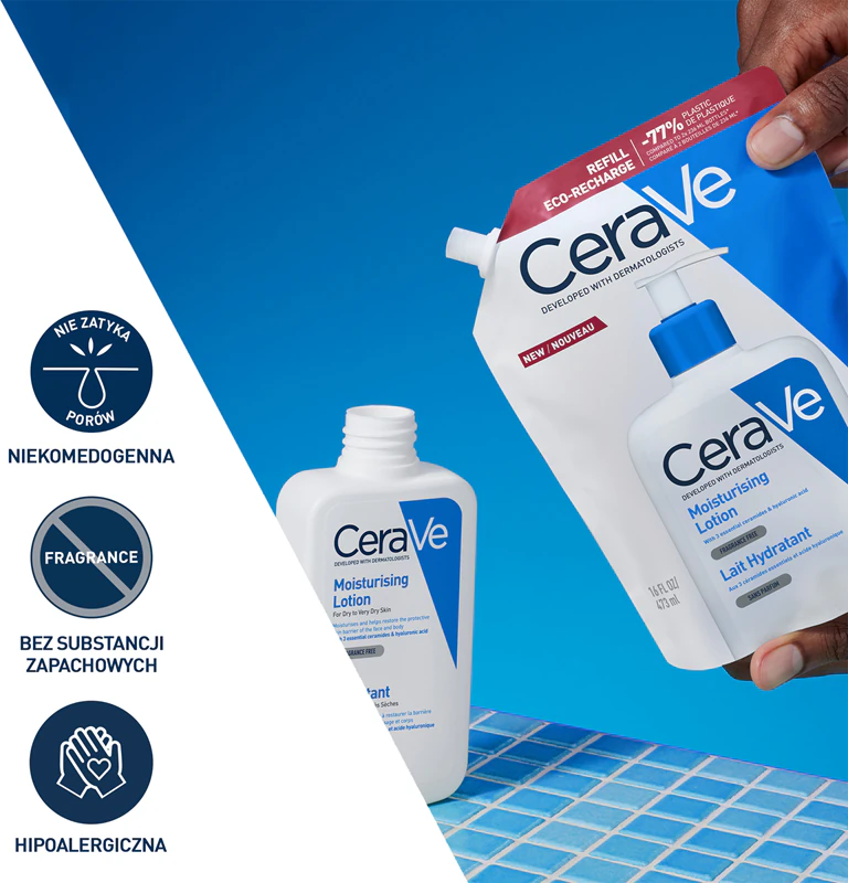 Loção hidratante CeraVe para rosto e corpo, ideal para pele seca e muito seca.