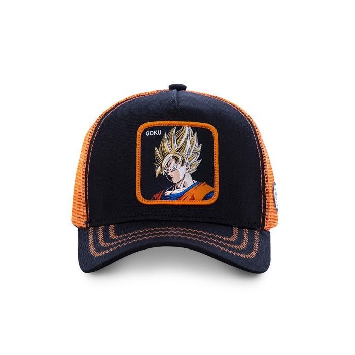 Capslab Dragon Ball Z Goku Saiyan jongens truckerpet - Stevig mesh - Zwart | Oranje | Geel | Beige - Afgeronde klep - JUN