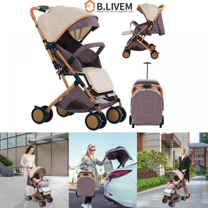 Cochecito ultracompacto B.LIVEM de 0 a 48 meses, plegable, respaldo ajustable, hasta 45 kg, color caqui.