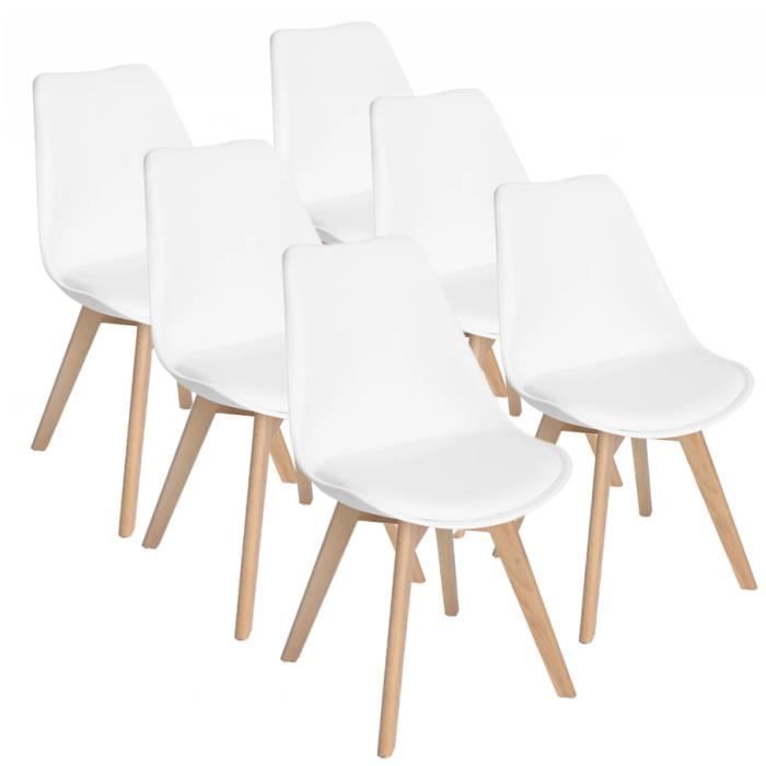 6er-Set Stühle – Weiß – Skandinavisch – Holzbeine – 6er-Set Catherina-Stühle im skandinavischen Stil