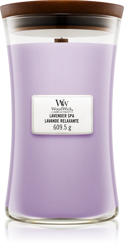 Woodwick Lavender Spa aromātiskā svece ar koka degli