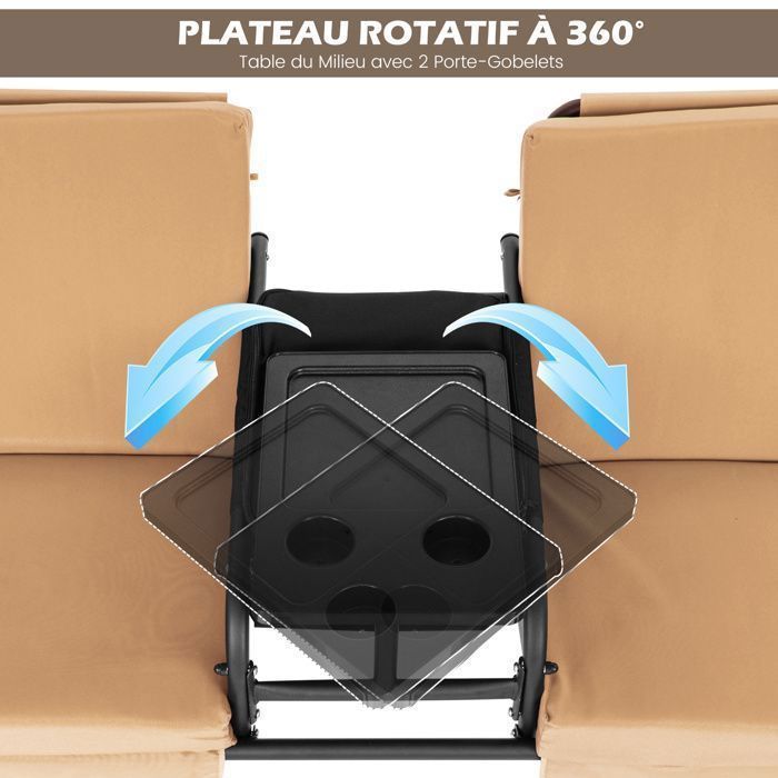 GOPLUS Balancelle de Jardin 2 Places 181x124x161,5CM-Inclinable Ajustable avec Glacière-Plateau Rotatif à 360°-Porte-gobelets