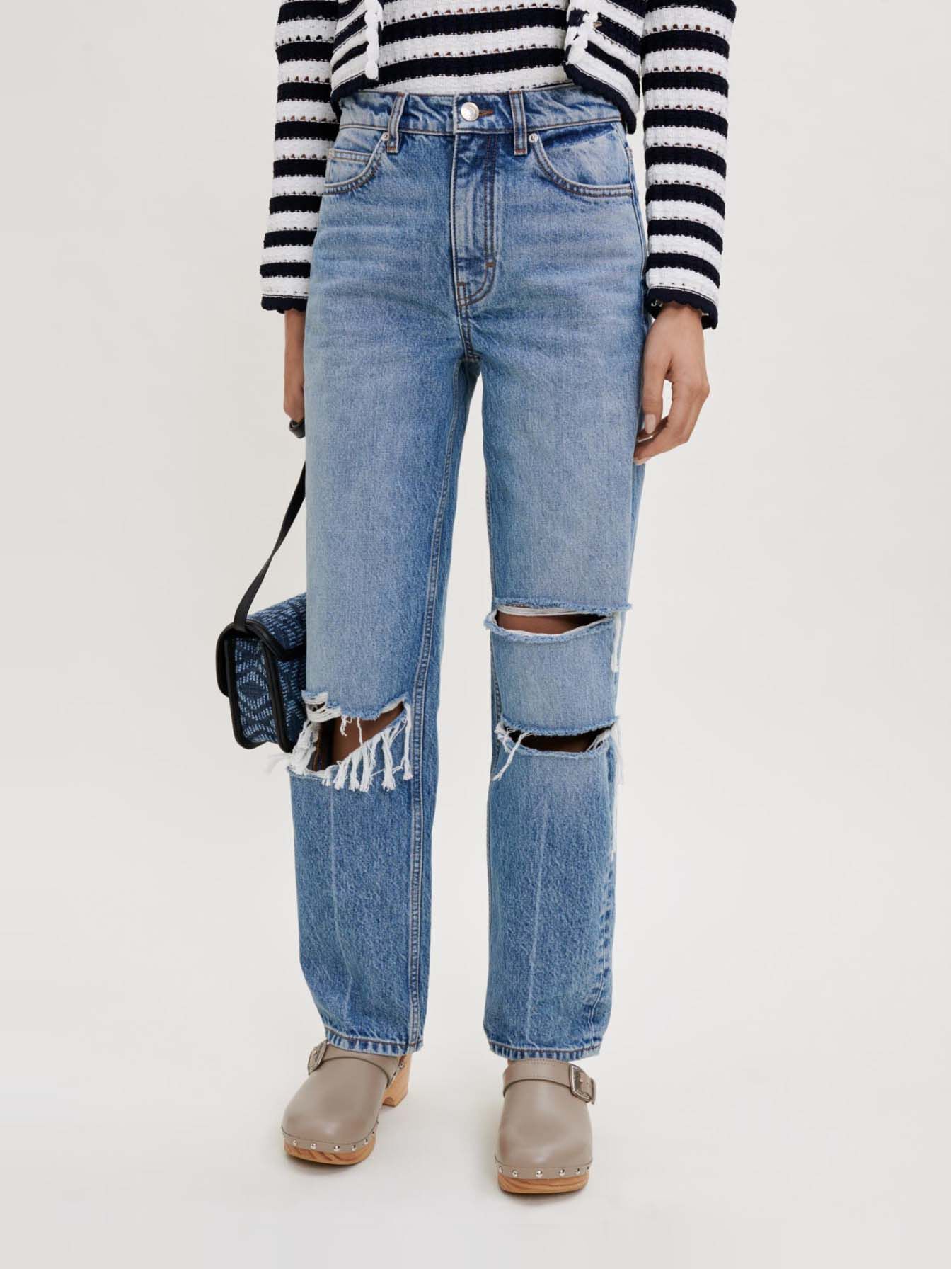 Losvallende, gerafelde denim - Blauw