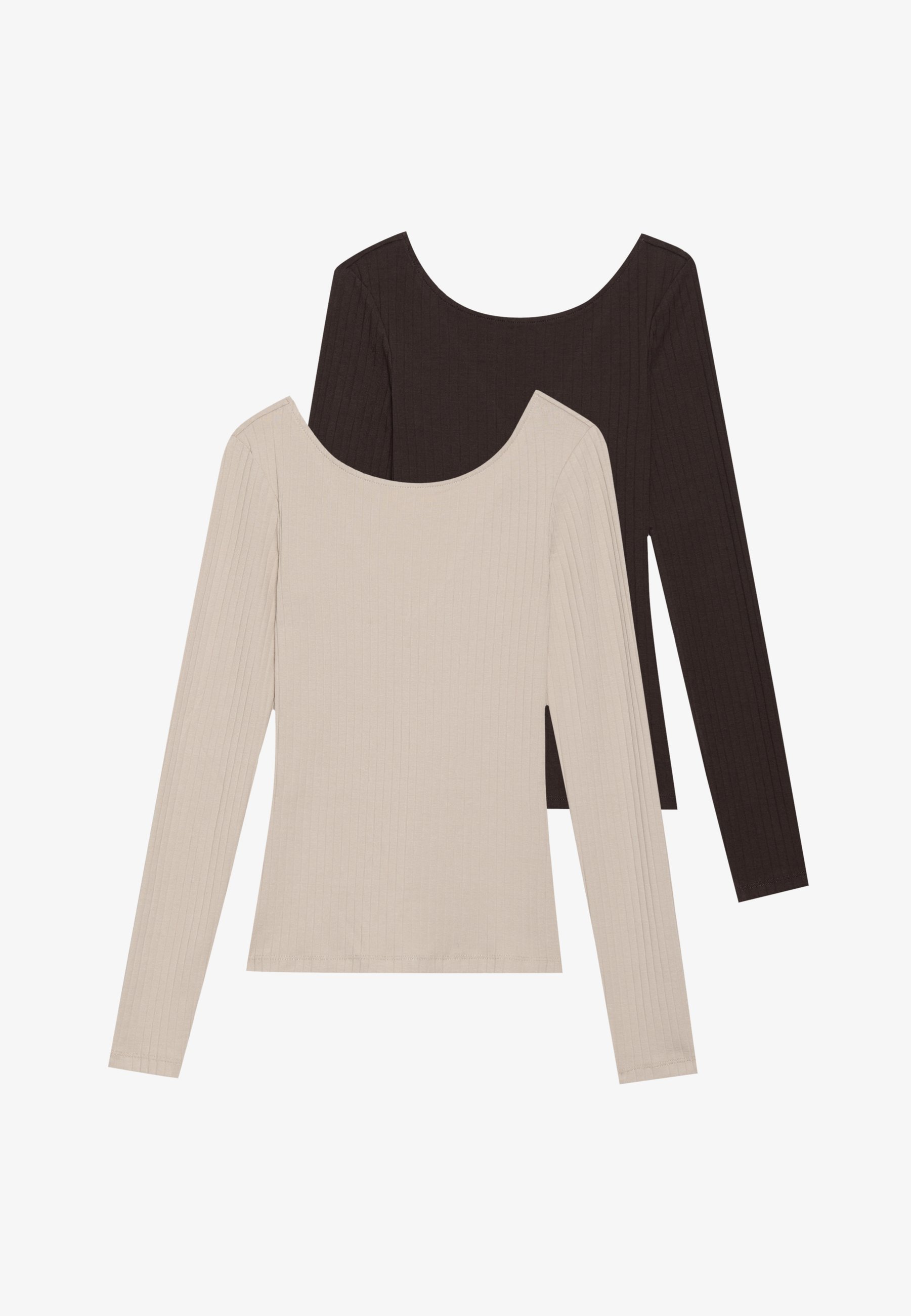 Anna Field 2er-Pack – Langarmshirt – schlichtes Taupe/Schokoladentaupe