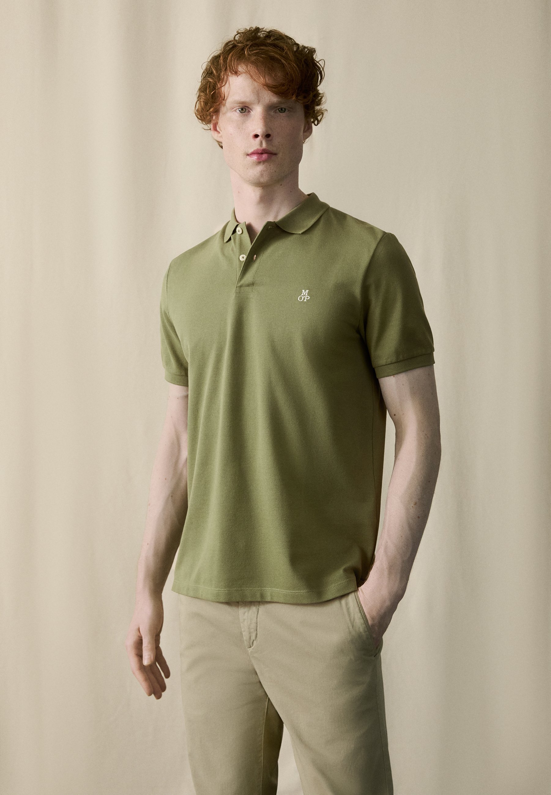 Polo Marc O'Polo a maniche corte con abbottonatura e spacchi sull'orlo - verde bistrot