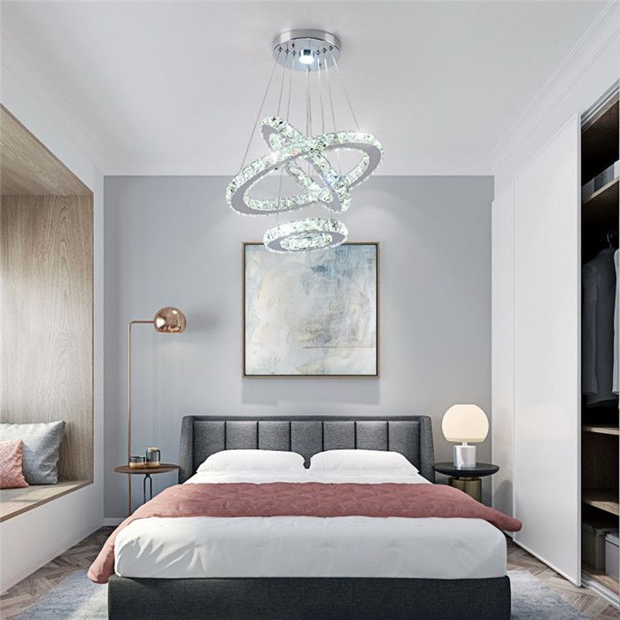 Lustre LED 3 anneaux en cristal Swarovski - Effet prisme, finition chromée pour salles à manger de luxe