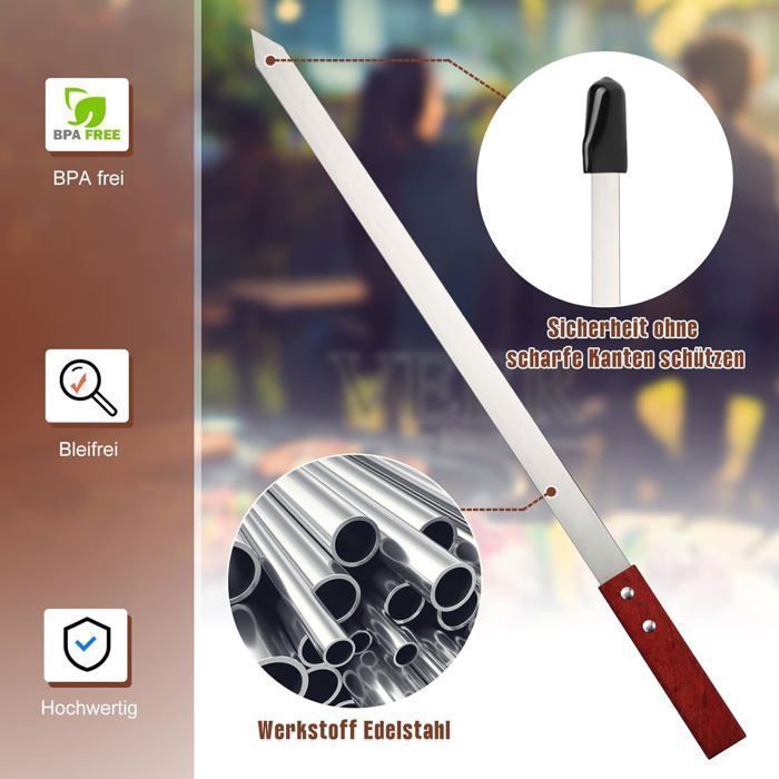Juego de 10 brochetas planas de acero inoxidable con mangos de madera de Adana Kebab, 60 cm, accesorios para barbacoa y asador.
