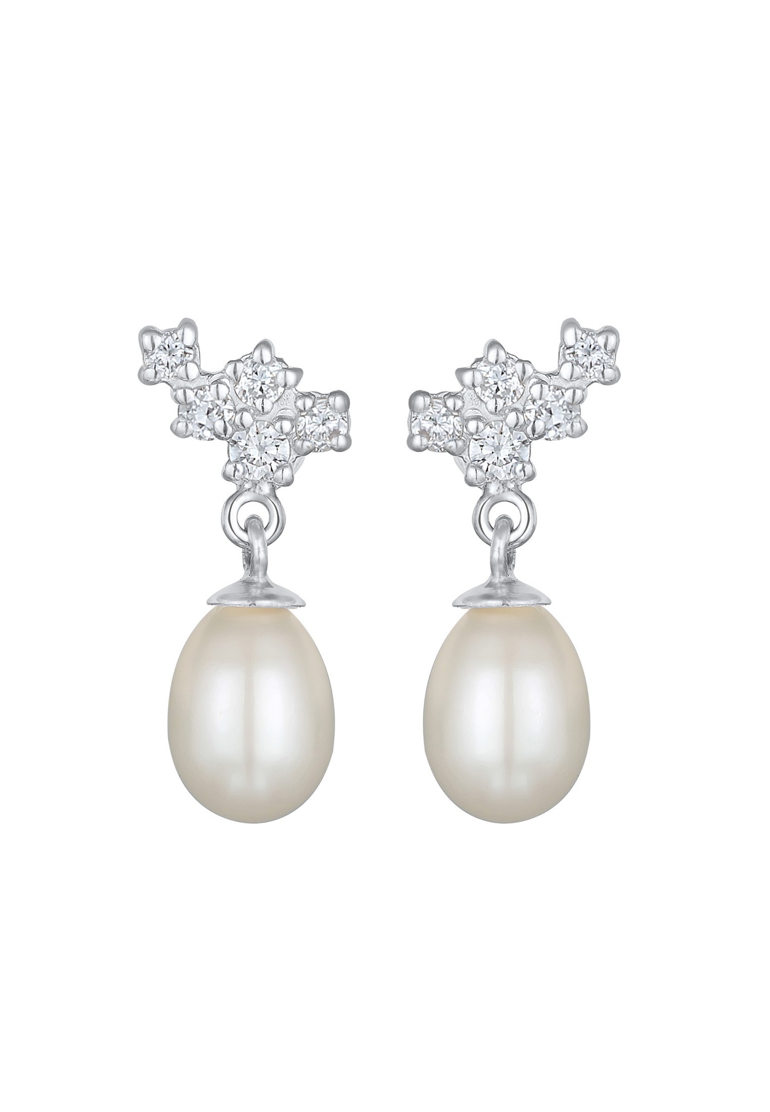 Elli DIAMONDS Femmes Pendentif d'oreilles Elegant avec Perle d'eau douce de culture et diamants de laboratoire (0.17 ct) en Argent Sterling 925