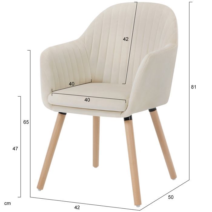 WOLTU Chaise de Salle à Manger en Velours Surface Pieds en Bois Massif,Chaise de Relax Chaise de Salon,Crème Blanc