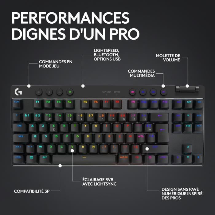 Tastiera da gioco - Wireless - Logitech G Pro X TKL Lightspeed - AZERTY - Meccanica - Retroilluminata - Nera